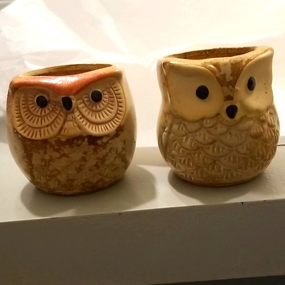 Retro Other - Ceramic owl planter set